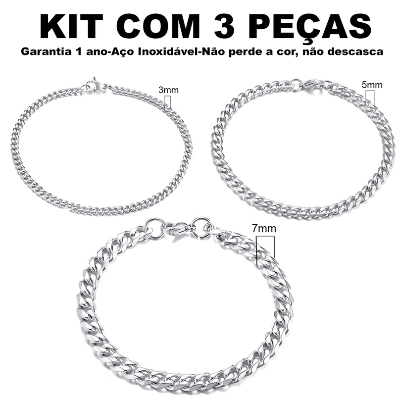 Kit Pulseira aço inoxidável e Banhado a Ouro Elegancy- Banhado a ouro- aço inoxidável-kit- banhado a ouro-Pulseira 7m- Pulseira 9m- Pulseira 11m