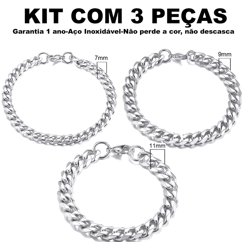 Kit Pulseira aço inoxidável e Banhado a Ouro Elegancy- Banhado a ouro- aço inoxidável-kit- banhado a ouro-Pulseira 7m- Pulseira 9m- Pulseira 11m