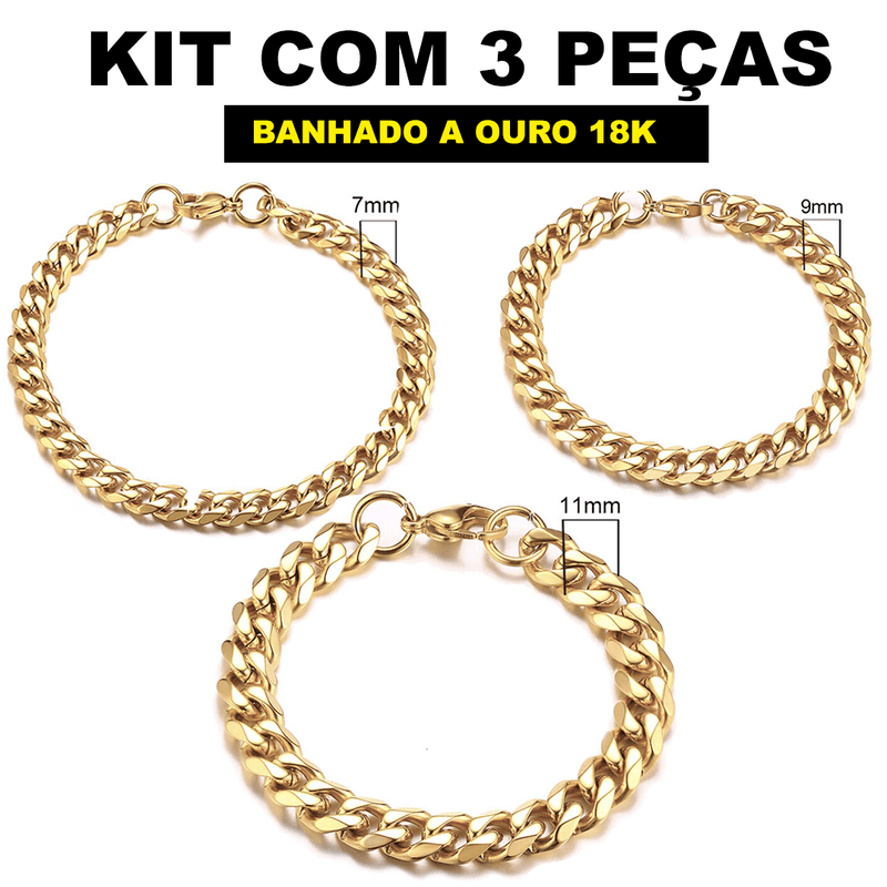 Kit Pulseira aço inoxidável e Banhado a Ouro Elegancy- Banhado a ouro- aço inoxidável-kit- banhado a ouro-Pulseira 7m- Pulseira 9m- Pulseira 11m