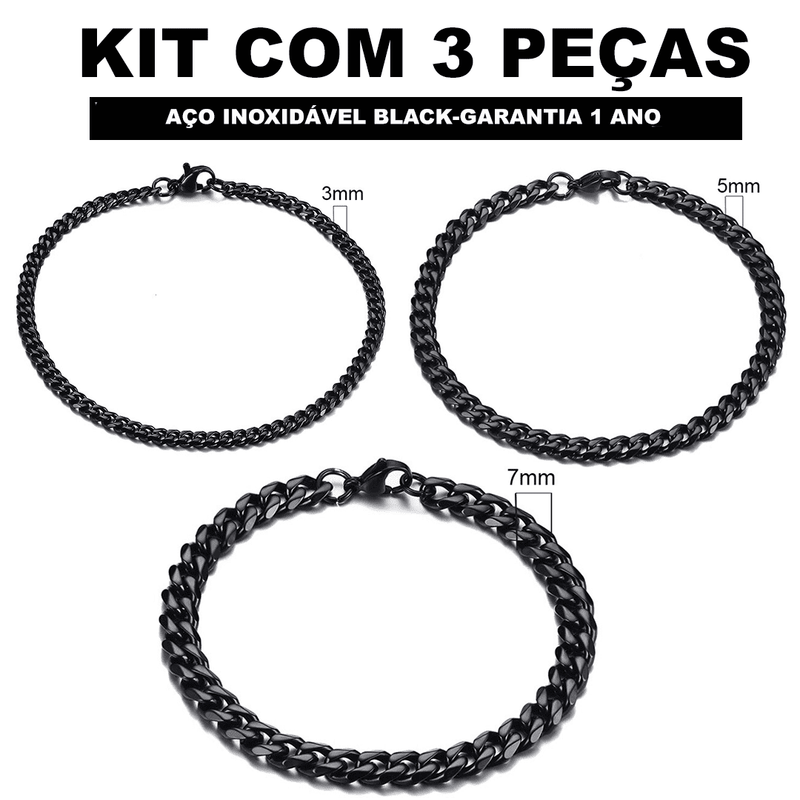 Kit Pulseira aço inoxidável e Banhado a Ouro Elegancy- Banhado a ouro- aço inoxidável-kit- banhado a ouro-Pulseira 7m- Pulseira 9m- Pulseira 11m