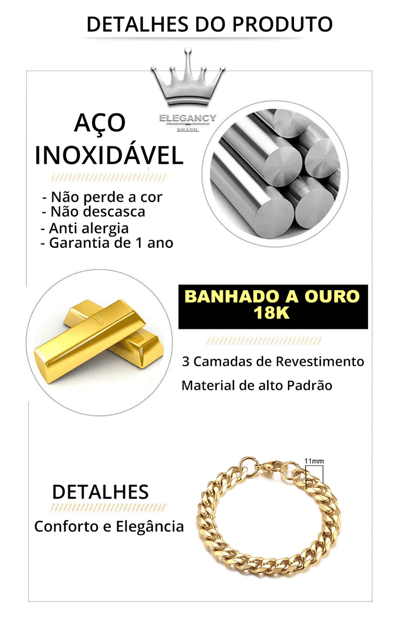 Kit Pulseira aço inoxidável e Banhado a Ouro Elegancy- Banhado a ouro- aço inoxidável-kit- banhado a ouro-Pulseira 7m- Pulseira 9m- Pulseira 11m